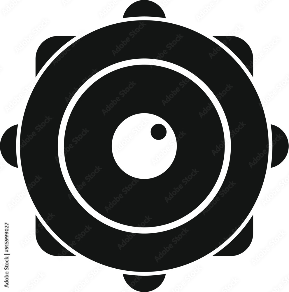 Poster black and white icon of a round web camera showing recording light