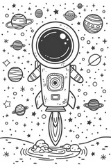 Obraz premium A Rocket Ship Blazing Through the Cosmos, Surrounded by Planets and Stars, Embarking on a Journey of Exploration and Discovery