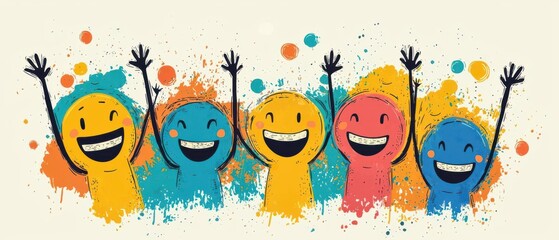 Obraz premium Positive attitude displayed through smiling faces and vibrant colors, positive attitude