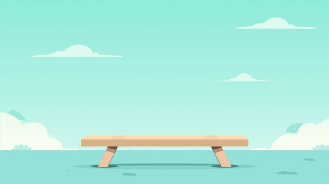 2D illustration of a wooden bench in an open park with basic shapes on a neutral colored background in a simplicity of drawing in a minimalist vector style
