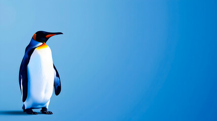 Elegant and Regal Penguin Standing Gracefully on a Serene Blue Background Minimalist Modern Design Animal Poster for Nature and Wildlife Enthusiasts