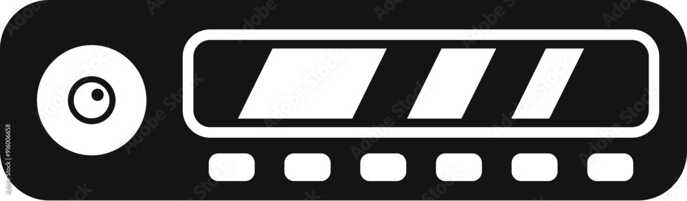 Poster Black and white icon of a car stereo playing a song with equalizer