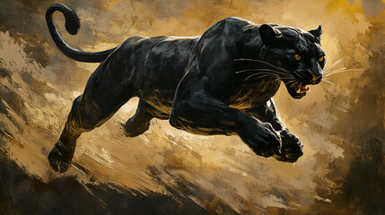 Artistic Style Painting of Black Panther Running Black Panther Aspect 16:9
