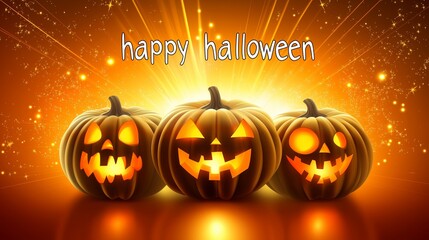 Happy Halloween Glowing Pumpkins and Festive Sparkles
