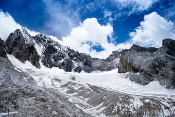 View of Jade Dragon Snow Mountain. Jade Dragon Snow Mountain is a mountain near Lijiang, in Yunnan...