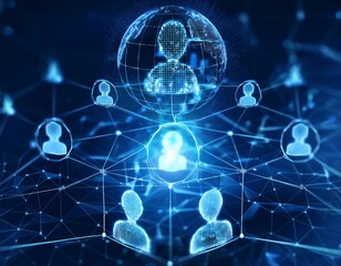 Digital network, interconnected people on social media icons, symbolizing the growth in online community. business online networking system. Generative image