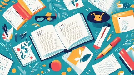 Flat design of a literacy-themed banner, International Literacy Day