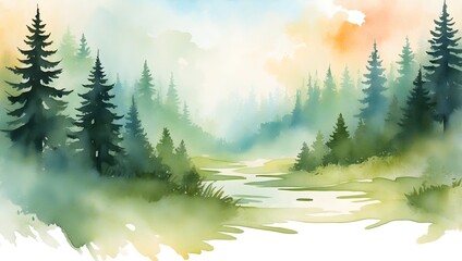 Aquarell Wasserfarben Gemälde Natur Wald Landschaft
