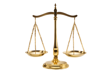 gold justice scales isolated on transparent background