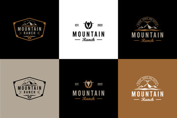 A bundles vintage illustration logo featuring a mountain with a flowing river below and a rustic ranch symbol.