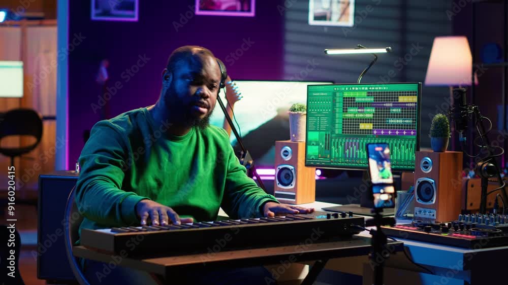 Poster piano teacher hosting online lesson for all beginners people on social media, sharing insights and t