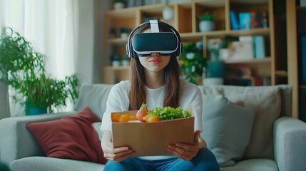 young woman in vr helmet