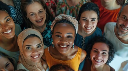 Fototapeta premium Diverse Group of Smiling People Looking Up at the Camera