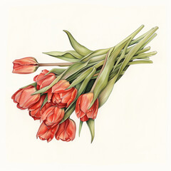 A detailed illustration of vibrant red tulips arranged elegantly.