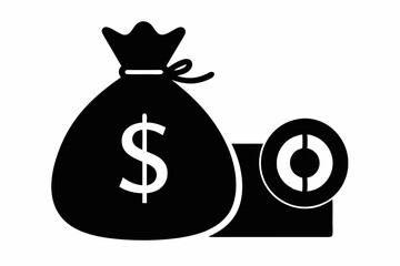 
Money bag silhouette, Money bag with dollar icon. vector illustration
