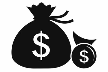 
Money bag silhouette, Money bag with dollar icon. vector illustration
