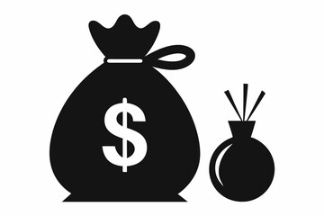 
Money bag silhouette, Money bag with dollar icon. vector illustration
