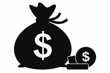 
Money bag silhouette, Money bag with dollar icon. vector illustration
