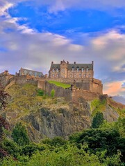 Castle on the top of the hill at sunset