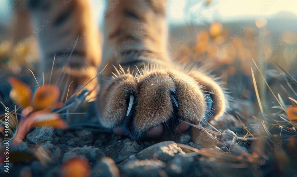 Poster a close-up of a cat's paw with sharp claws. ai.
