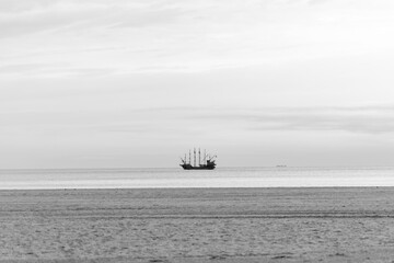 Period pirate boat, perfect replica sailing