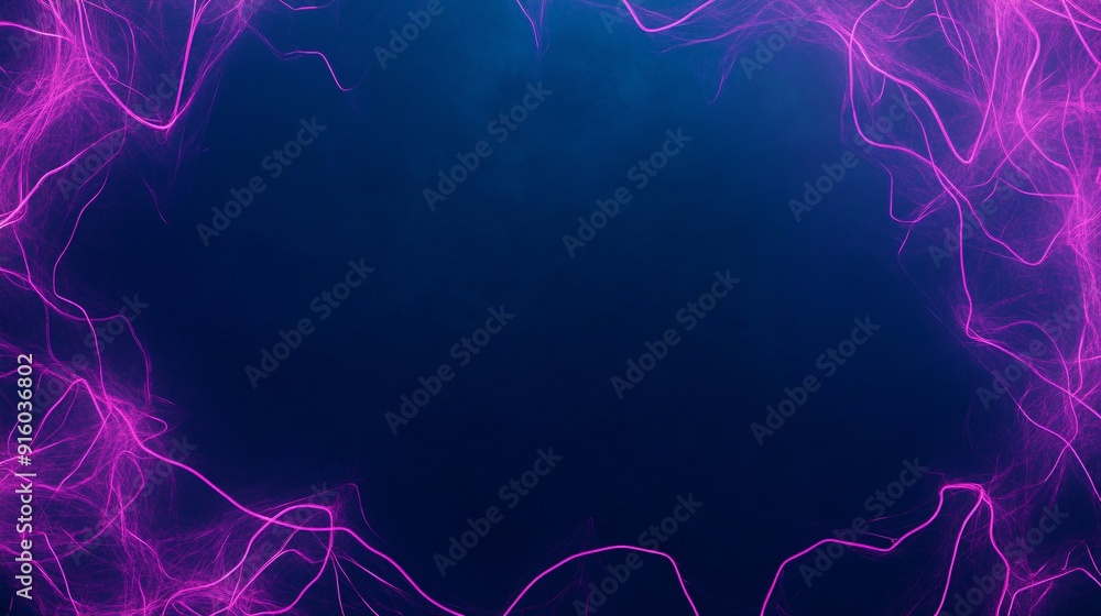 Wall mural Abstract dark blue background with pink light streaks forming a frame.