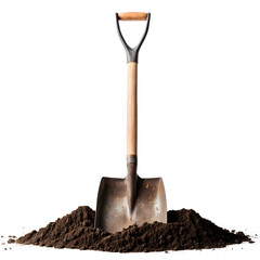 shovel in soil isolated on transparent background