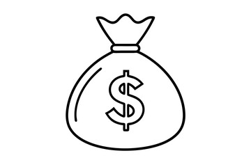 Money bag line art vector, Money bag with dollar outline icon. vector illustration
