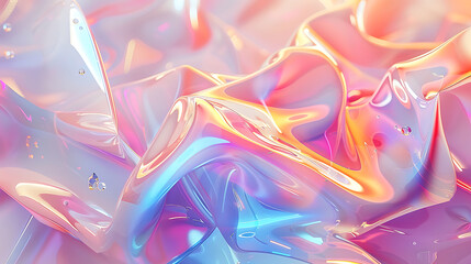 Abstract Pink, Blue, and Yellow Swirling Liquid Background with Iridescent Reflections