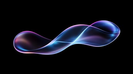Abstract 3D rendering of a glowing blue and pink wave-like shape isolated on a black background.