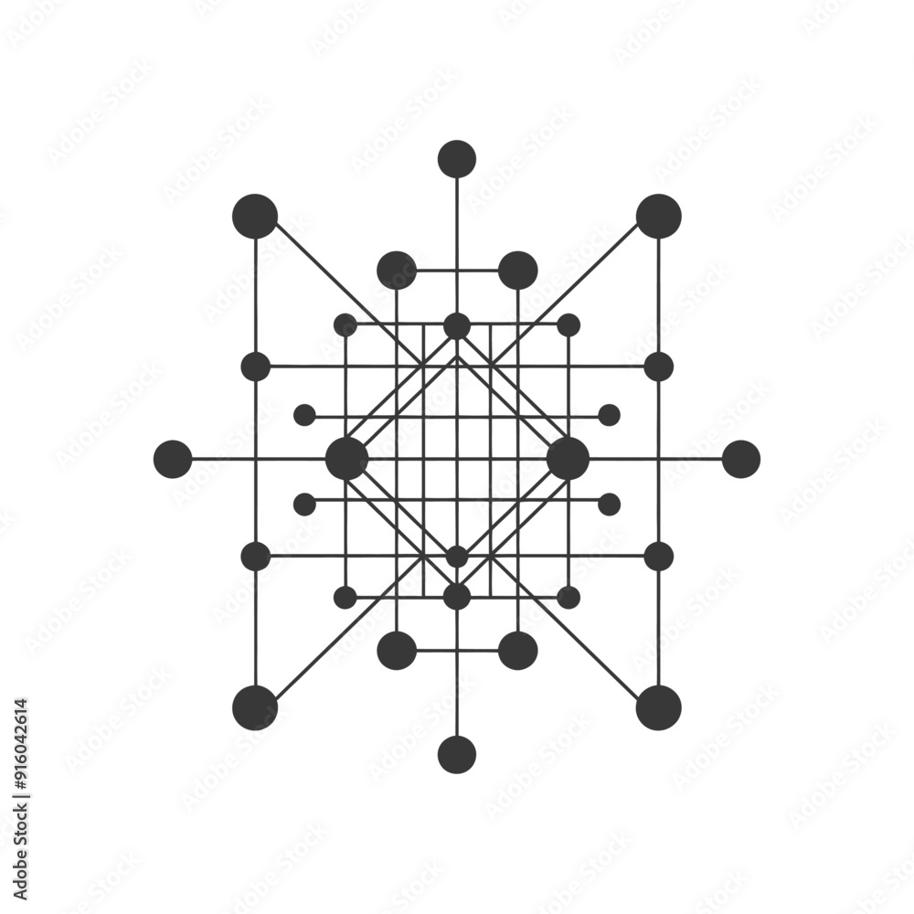 Poster abstract geometric design with interconnected circles and lines