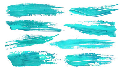 Obraz premium collection of turquoise paint brush strokes on white background for artistic textures