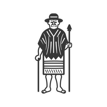 recommend clip art: Black and White Illustration of a Man Wearing Traditional Clothing and Holding a Spear