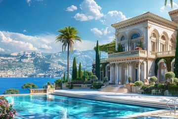 Obraz premium Luxury Villa with a Swimming Pool and Stunning Ocean View