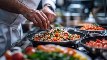 Chef Preparing Delicious Dish in Kitchen