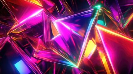A beautiful composition of neon geometric shapes, glowing in a spectrum of vibrant colors