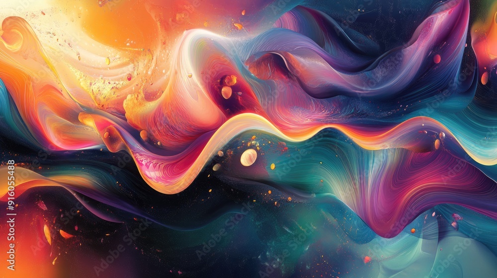 Aufkleber a flowing abstract art piece with intricate patterns and vibrant waveforms in multicolored hues