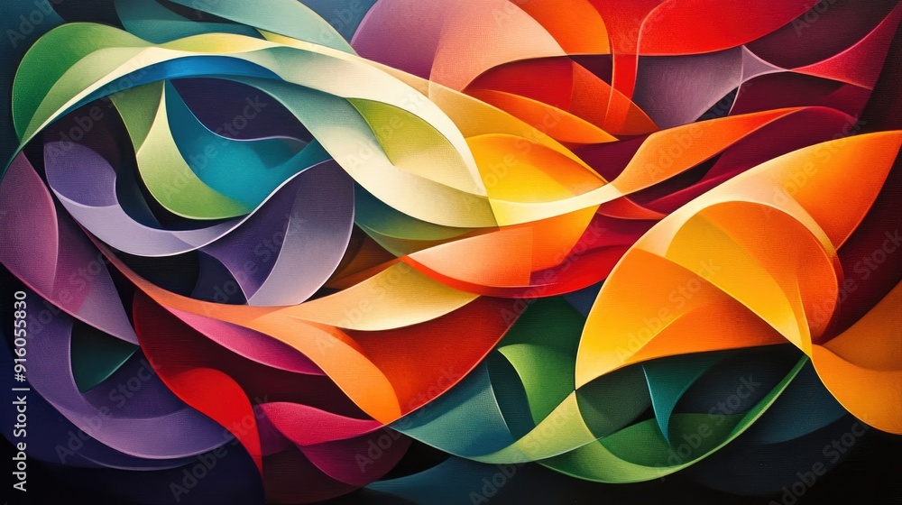Aufkleber a stunning abstract art piece featuring multicolored wave forms and intricate geometric shapes, crea