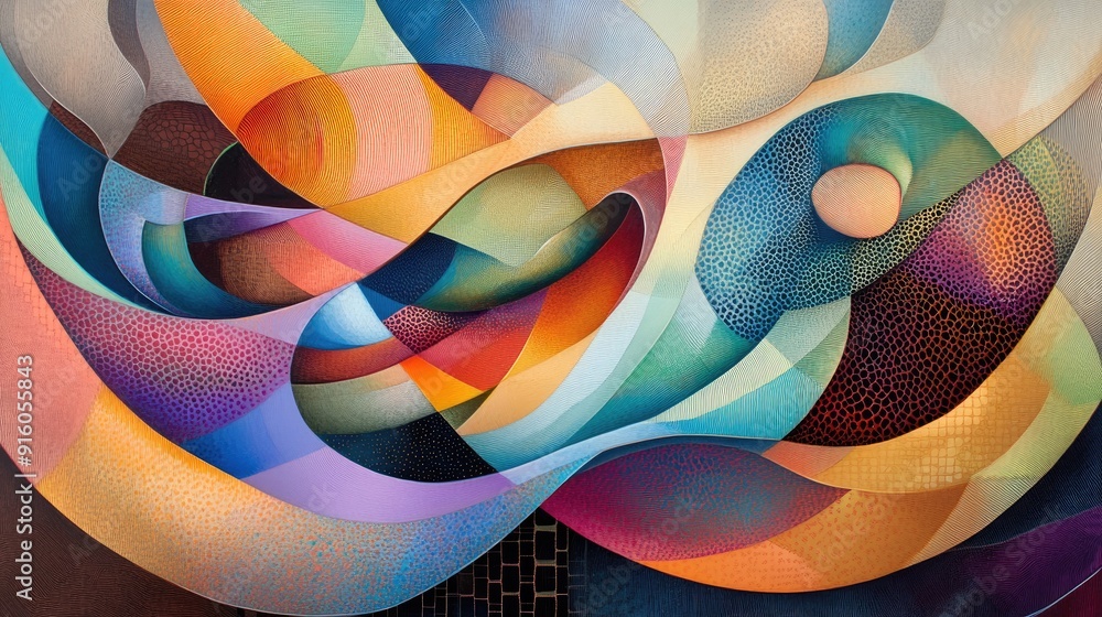 Aufkleber a stunning abstract art piece featuring vibrant wave forms and intricate geometric shapes, creating 