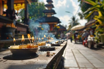 Burning Candles at a Balinese Temple