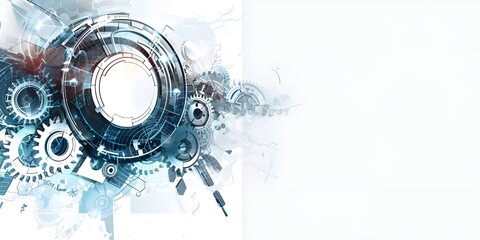 Abstract futuristic technology background with gears and engineering elements vector illustration on white, concept of digital tech innovation in business or industry design template for banner.