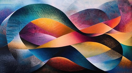 Fototapeta premium A visually stunning abstract art piece with multicolored wave forms and intricate geometric patterns