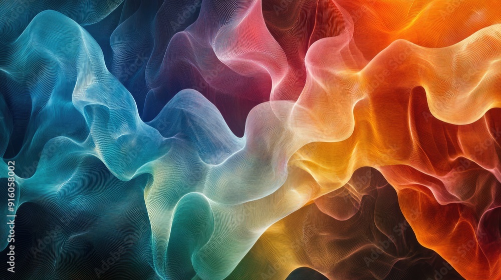 Poster flowing, multicolored waveforms create intricate, vibrant patterns in this stunning, dynamic abstrac