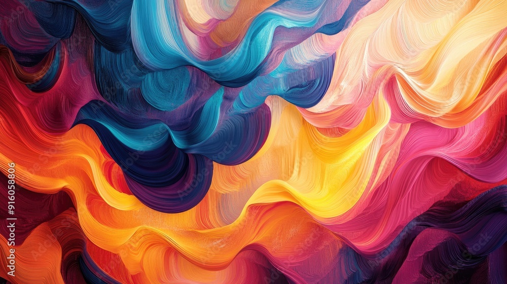 Poster multicolored waveforms flow seamlessly, creating intricate, vibrant patterns in this dynamic abstrac