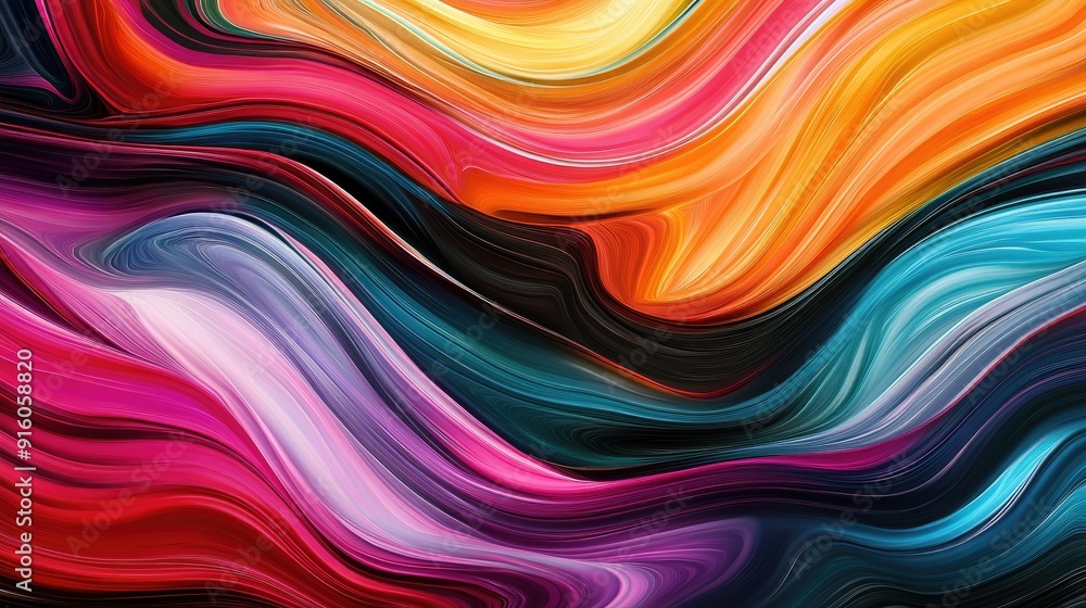 Poster multicolored waveforms flow seamlessly, creating intricate, vibrant patterns in this dynamic abstrac