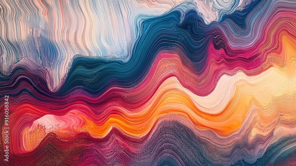 Poster multicolored waveforms flow seamlessly, creating intricate, vibrant patterns in this dynamic abstrac