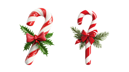 3d candy cane with red and white striped, png