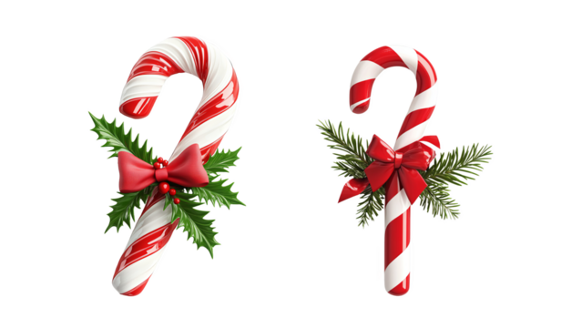 3d candy cane with red and white striped, png