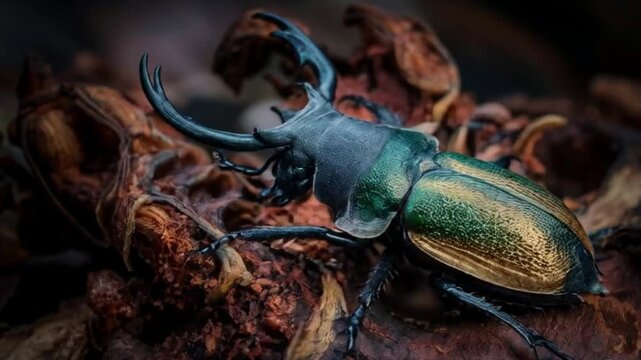 stag beetle with its majestic antlers.