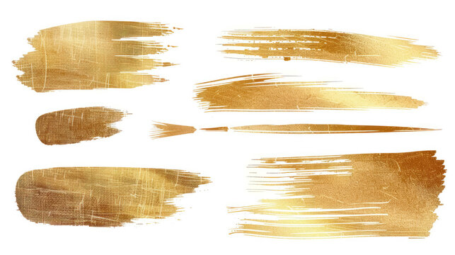 elegant gold paint brush strokes set on a white background for luxurious designs
